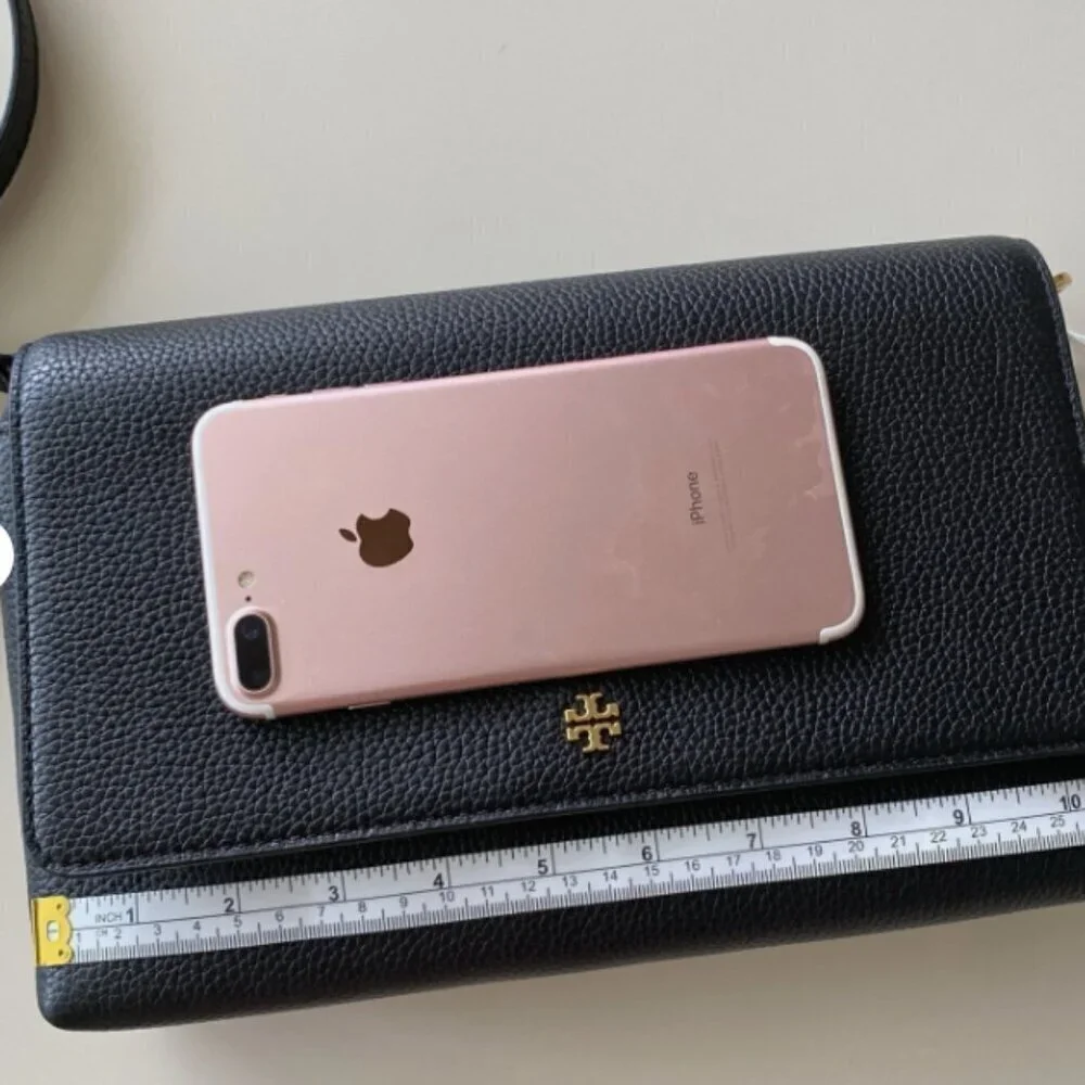 NWT！NEW！Tory Burch Blake Flap Pebbled Leather Crossbody Large Black -Women Bag - Picture 9 of 10